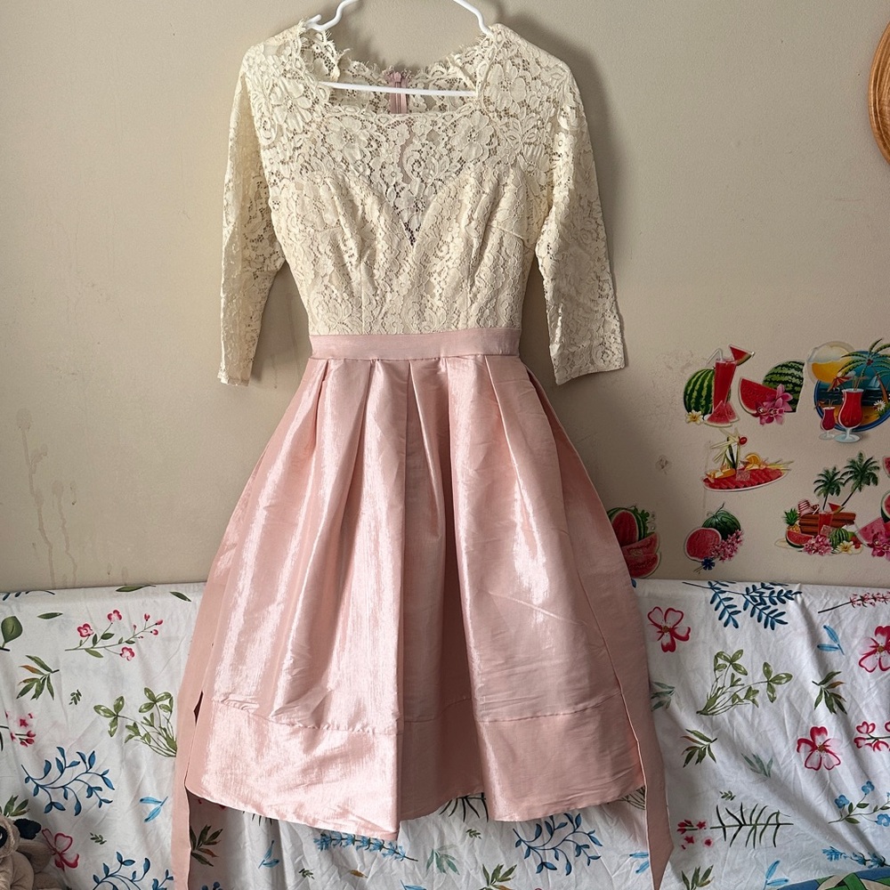 Girls' Ivory Lace Top & Blush Pink Satin Skirt Formal Dress NWT